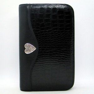 BRIGHTON Black Croc Embossed and Smooth Leather Zip Closure Organizer